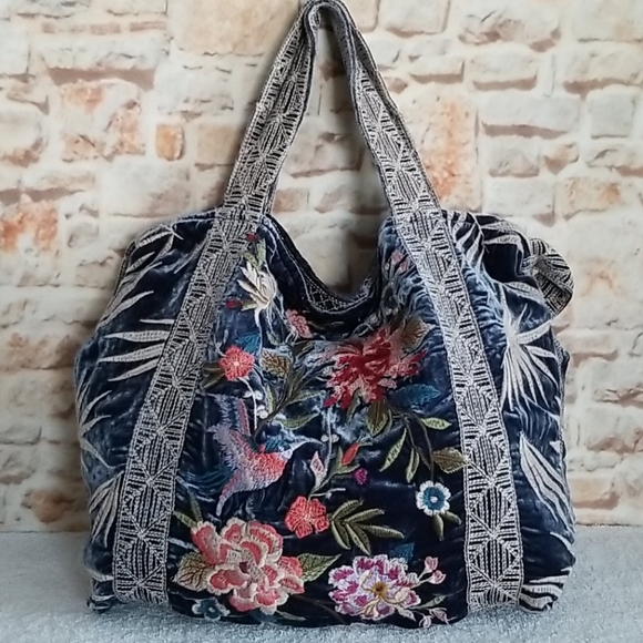 New Johnny Was Kasumi Embroidered Velvet Tote Bag - Picture 5 of 14